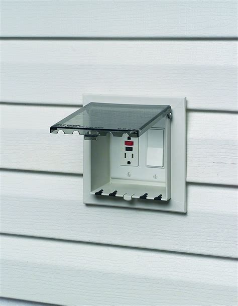 vinyl siding electrical box cover|recessed vinyl siding outlet box.